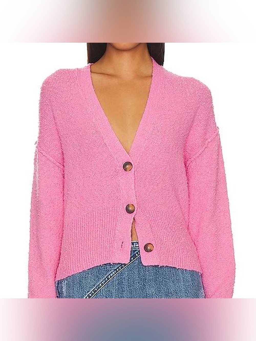Free People Found My Friend Cardi Pink Sweater Size Small V-Neck Textured